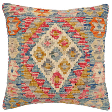 handmade Traditional Pillow Blue Beige Hand-Woven SQUARE 100% WOOL Hand woven turkish pillow2' x 2'